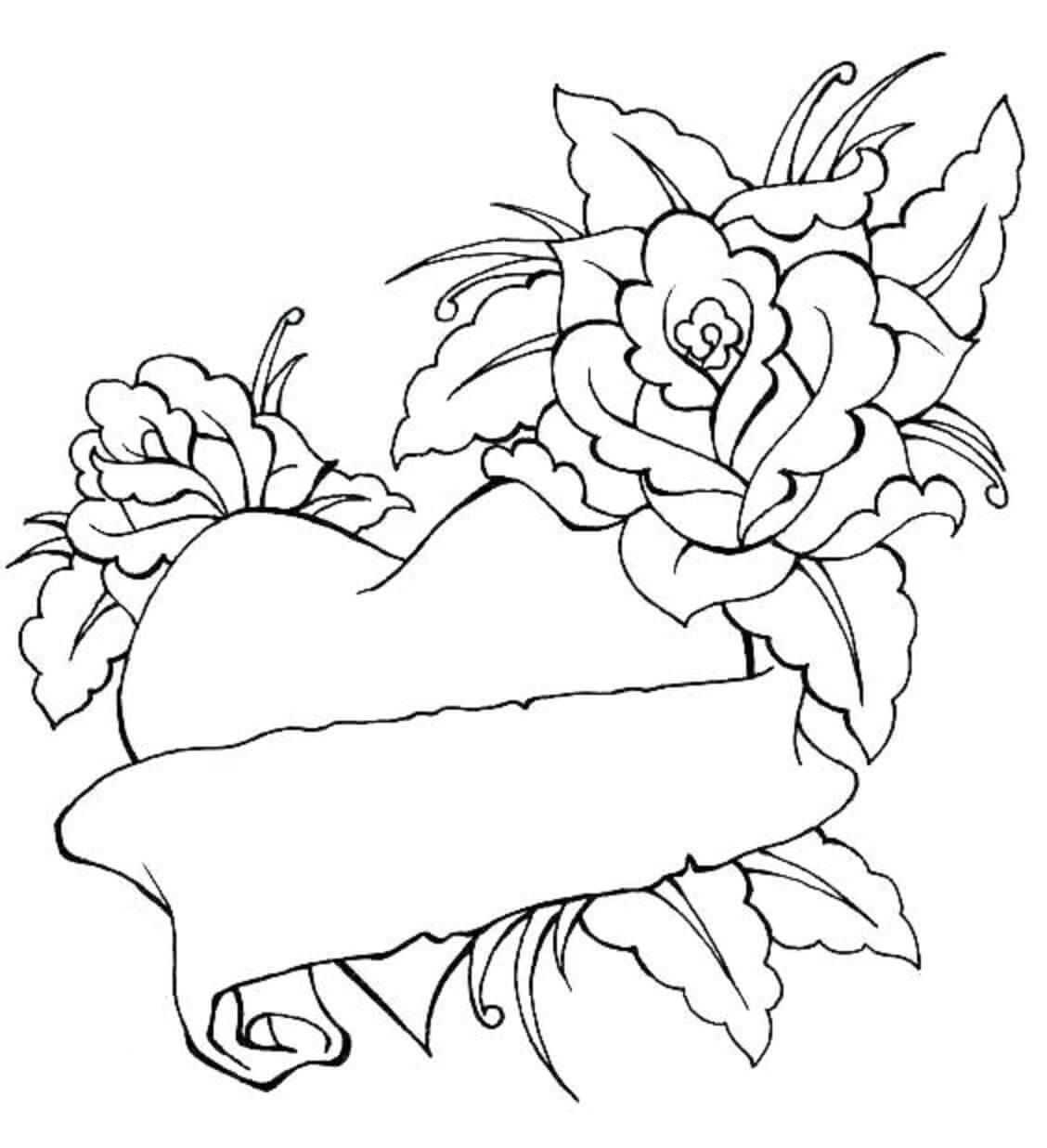 Rose avec Coeur coloring page