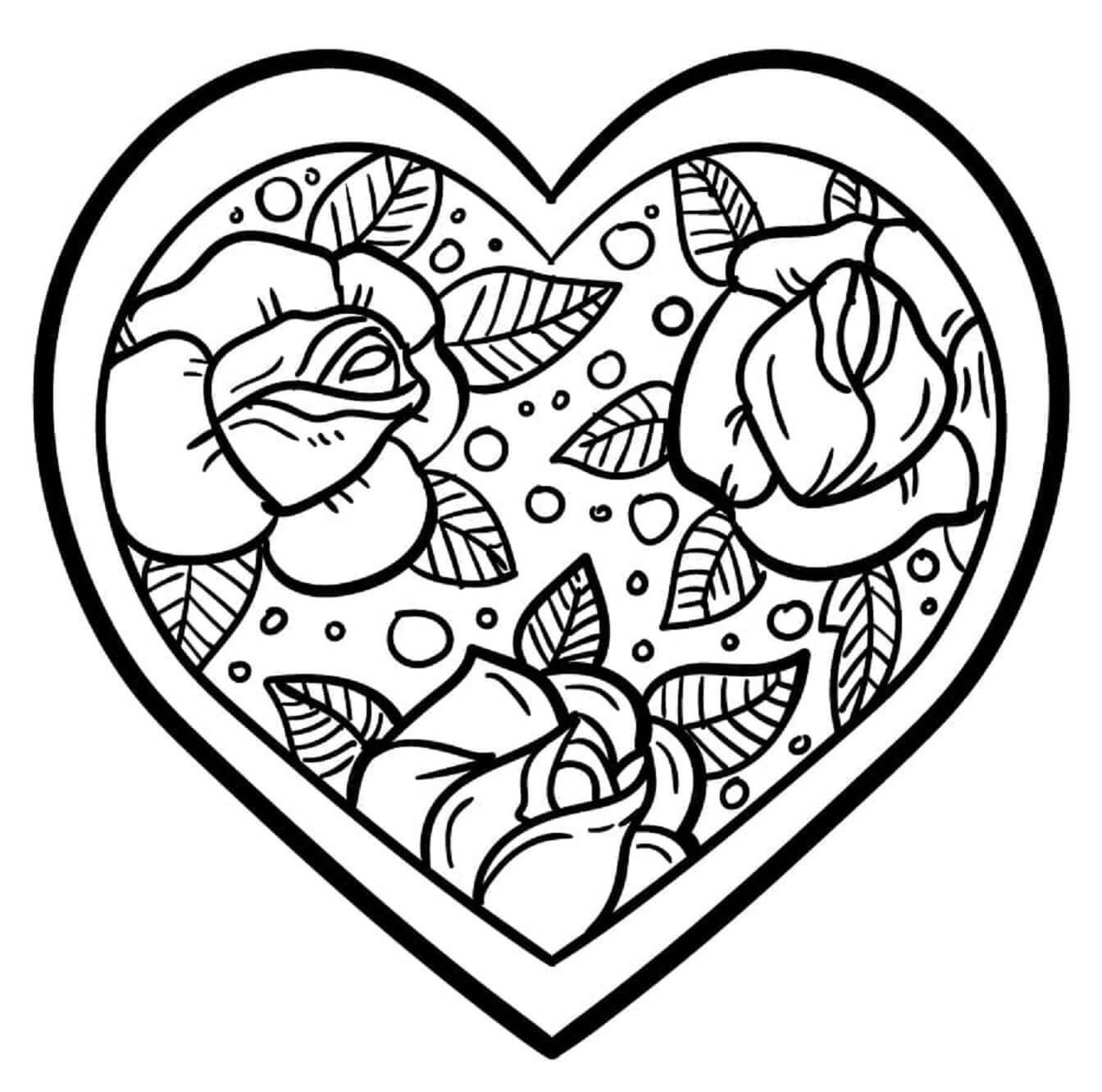 Roses en Coeur coloring page