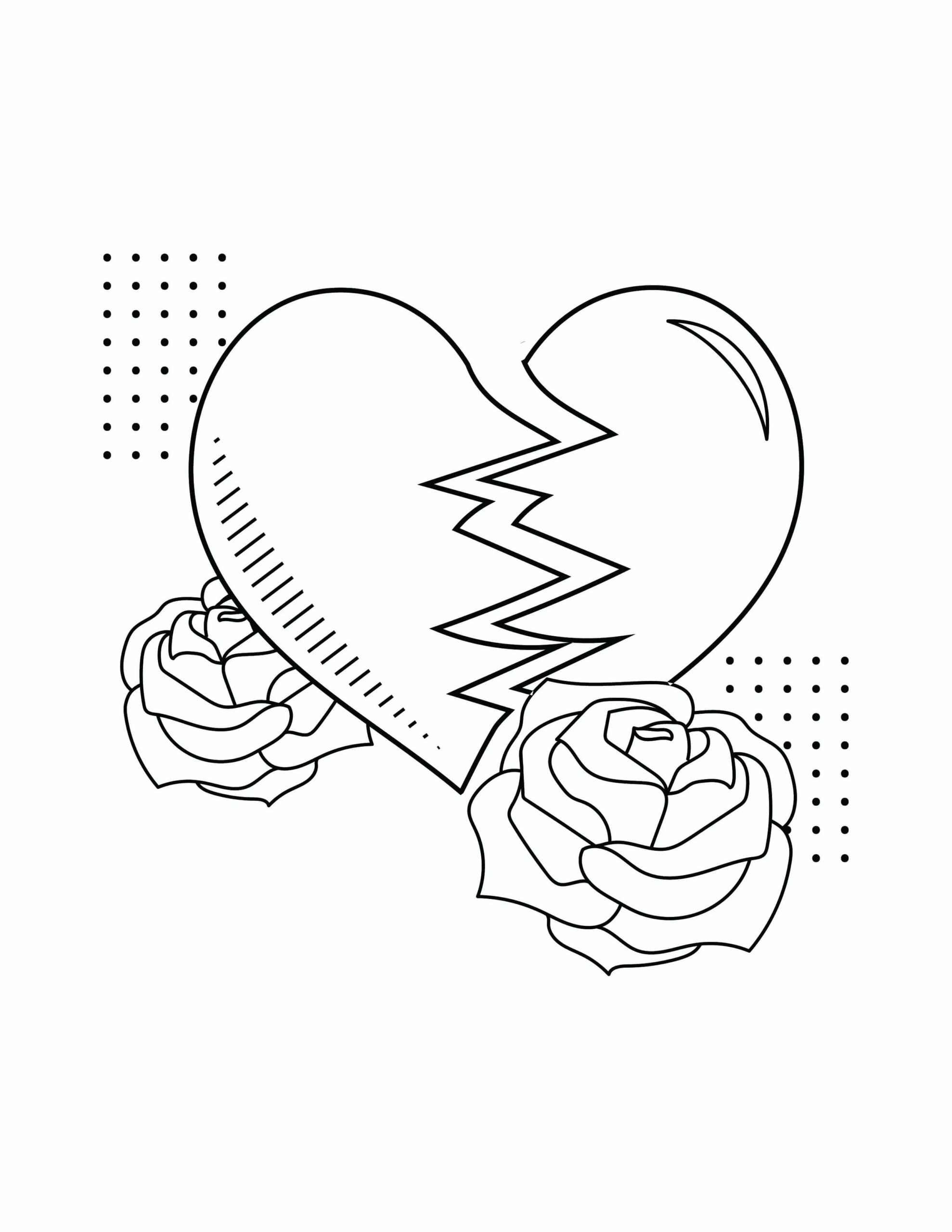 Roses et Coeur Brisé coloring page