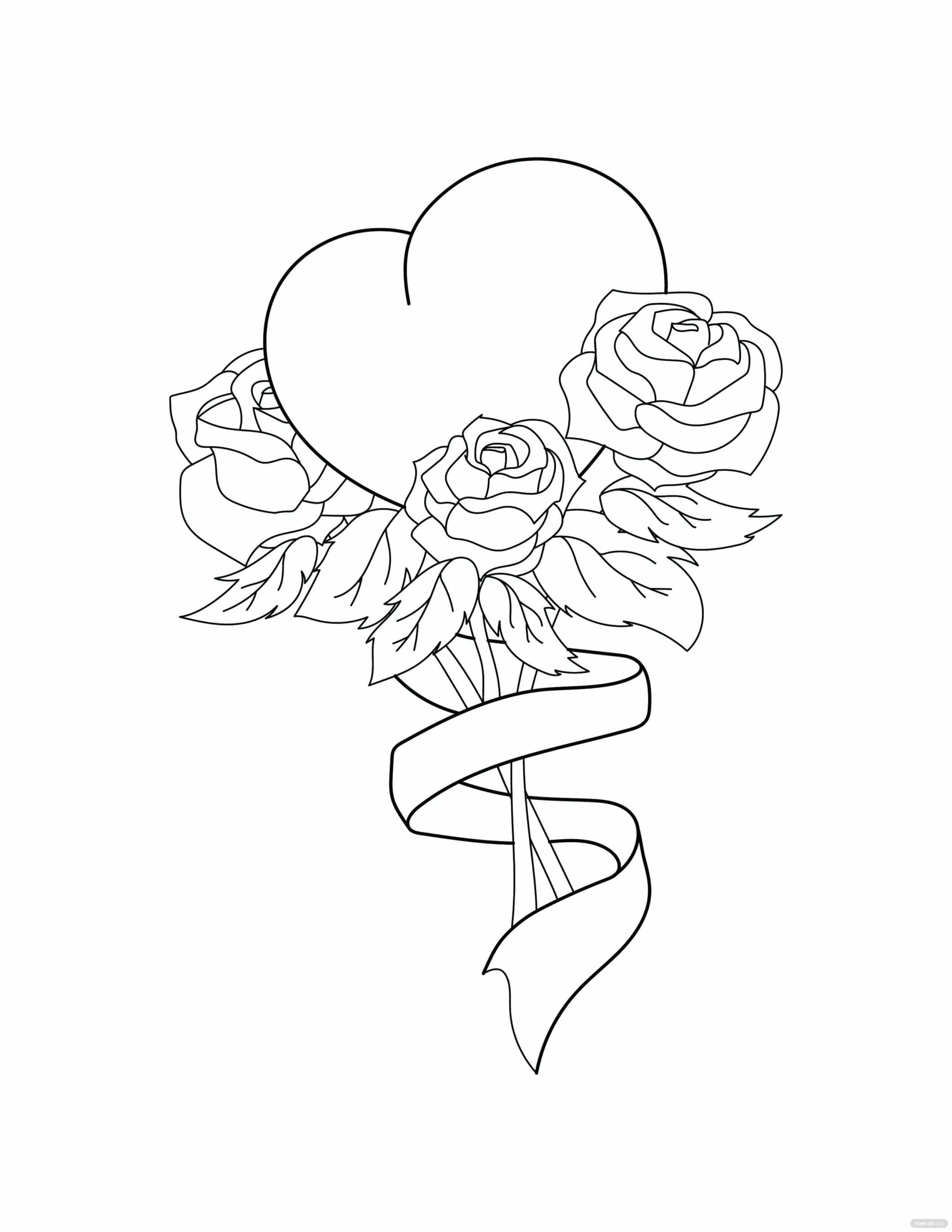 Roses et Coeur coloring page