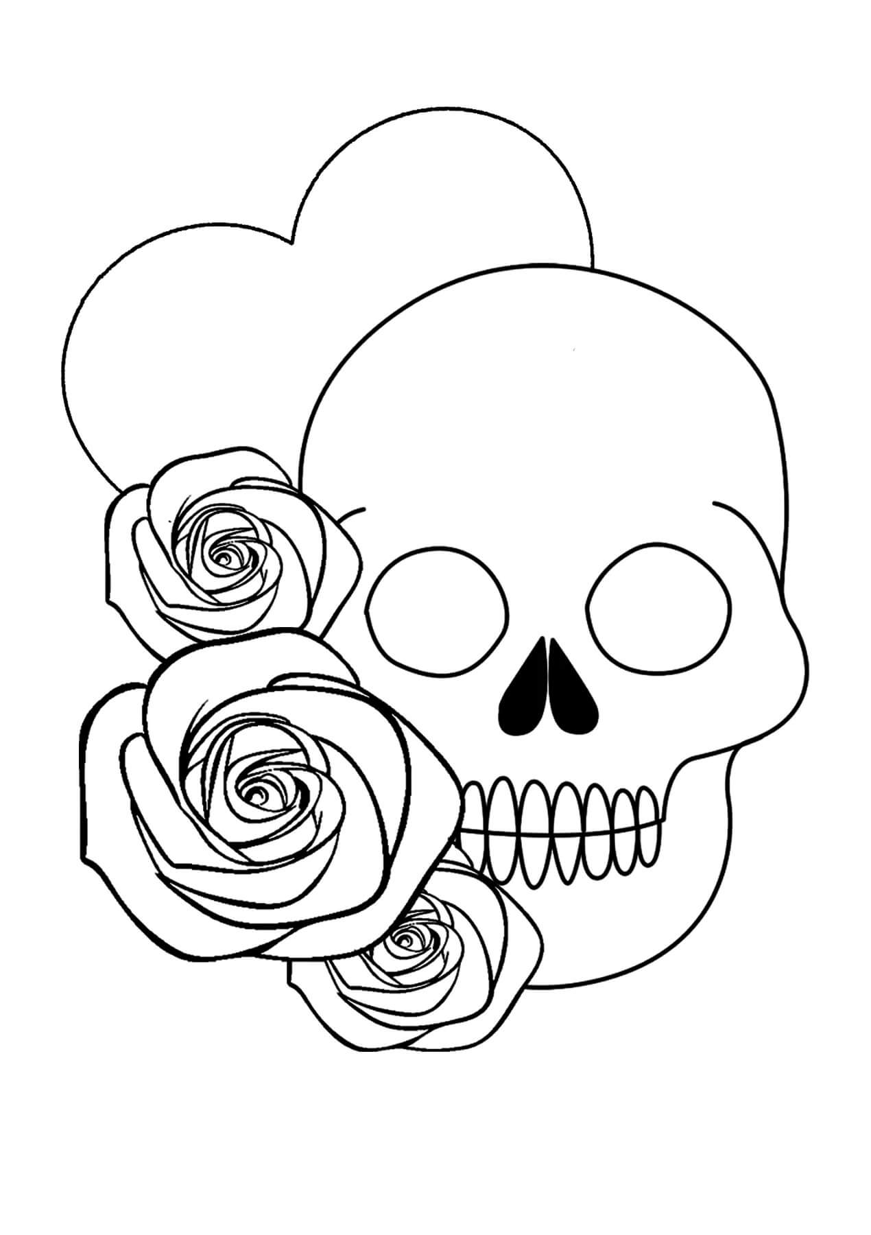 Roses et Crâne coloring page