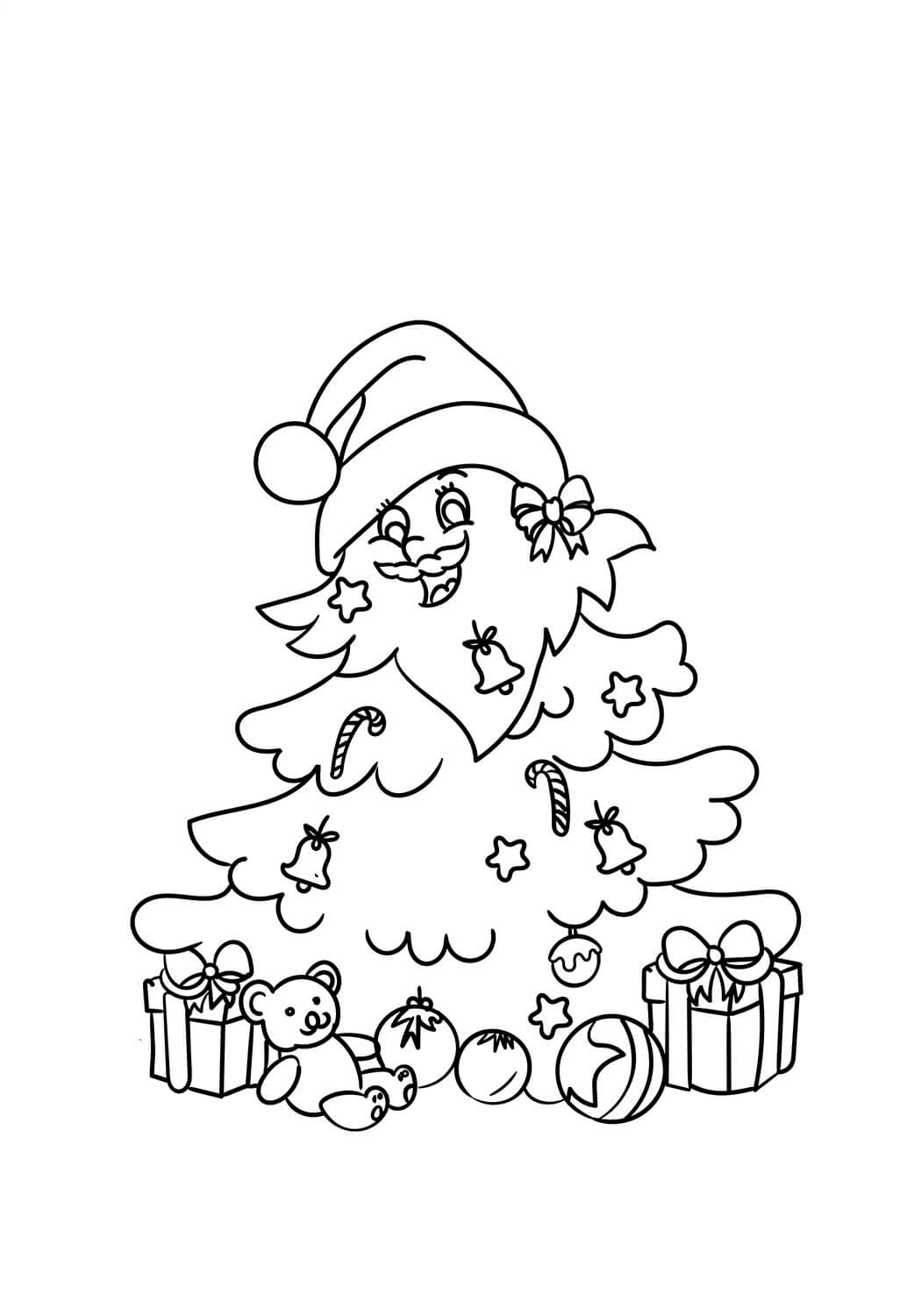 Sapin de Noël de Dessin Animé coloring page