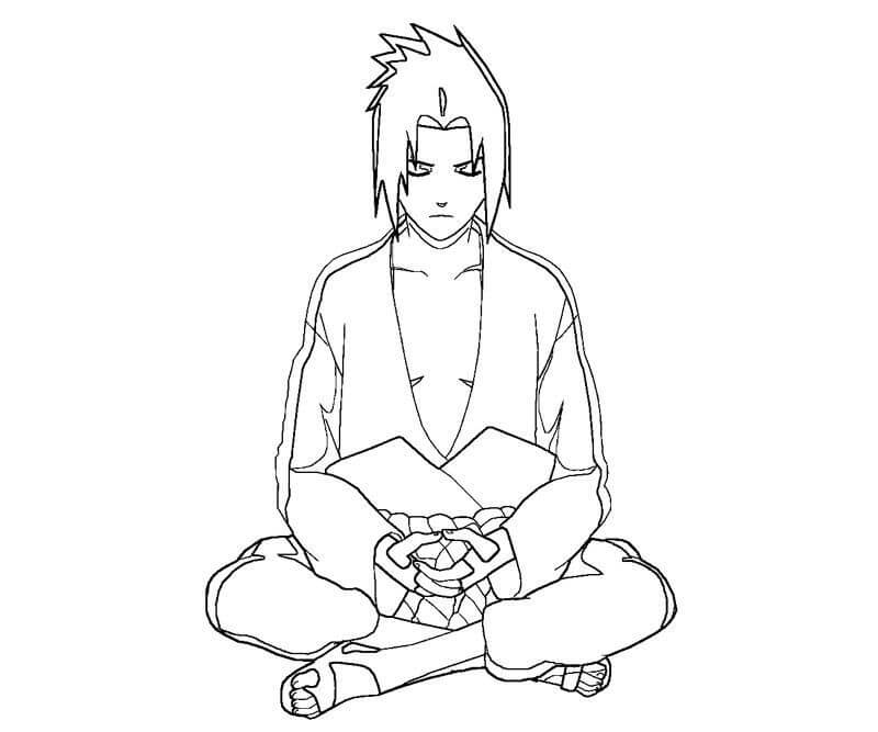 Coloriage Sasuke est Assis en Méditation