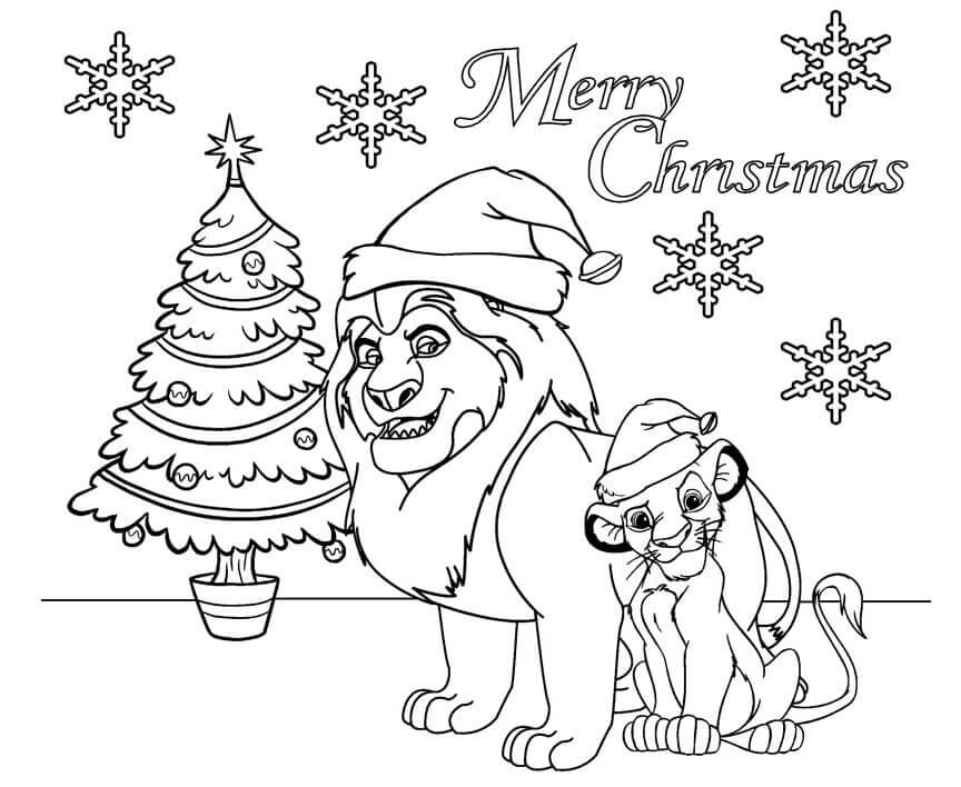 Coloriage Simba et Mufasa à Noël