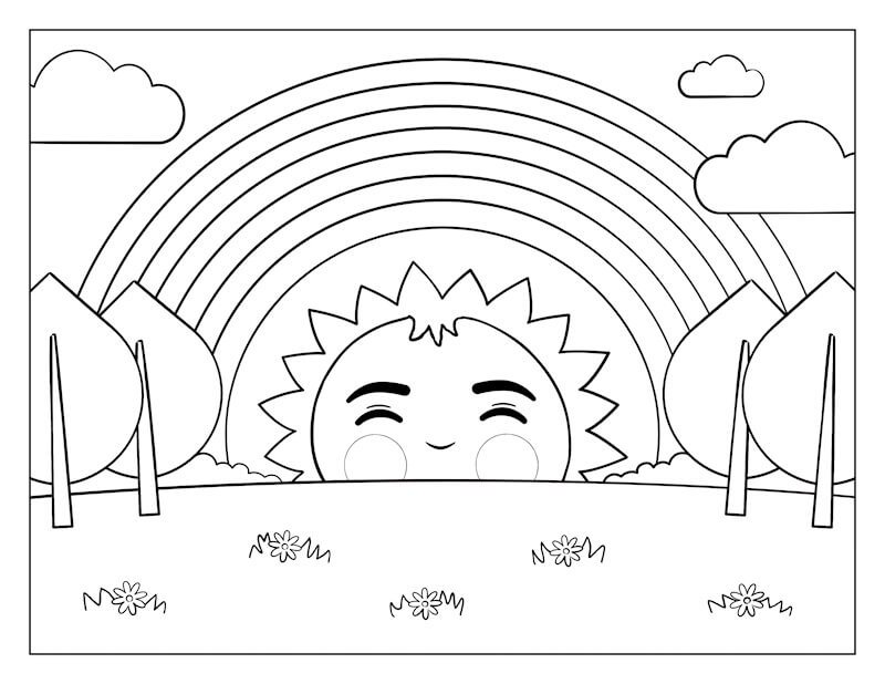 Soleil avec Arc-en-ciel coloring page