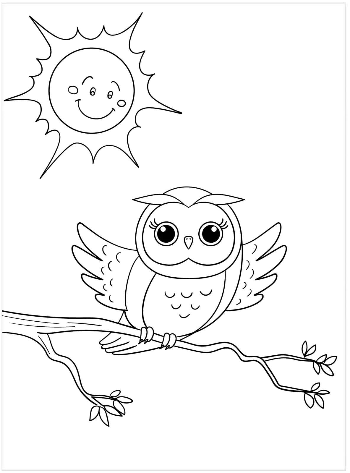 Soleil et Hibou coloring page