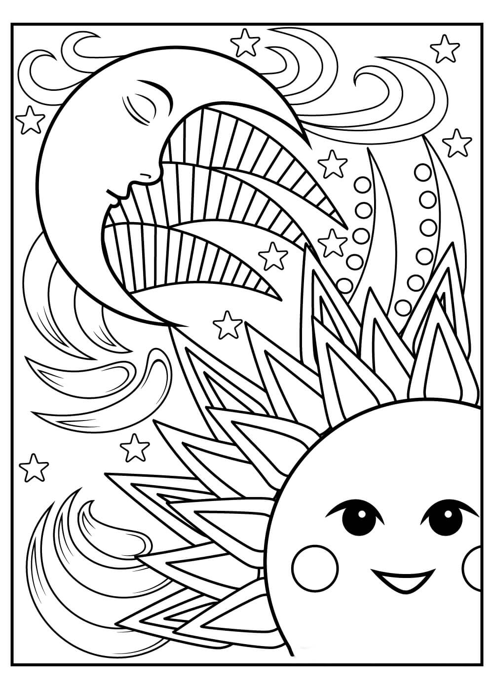 Soleil et Lune pour Adultes coloring page