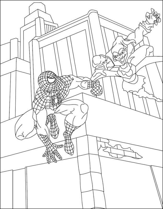 Coloriage Spiderman contre Bouffon Vert