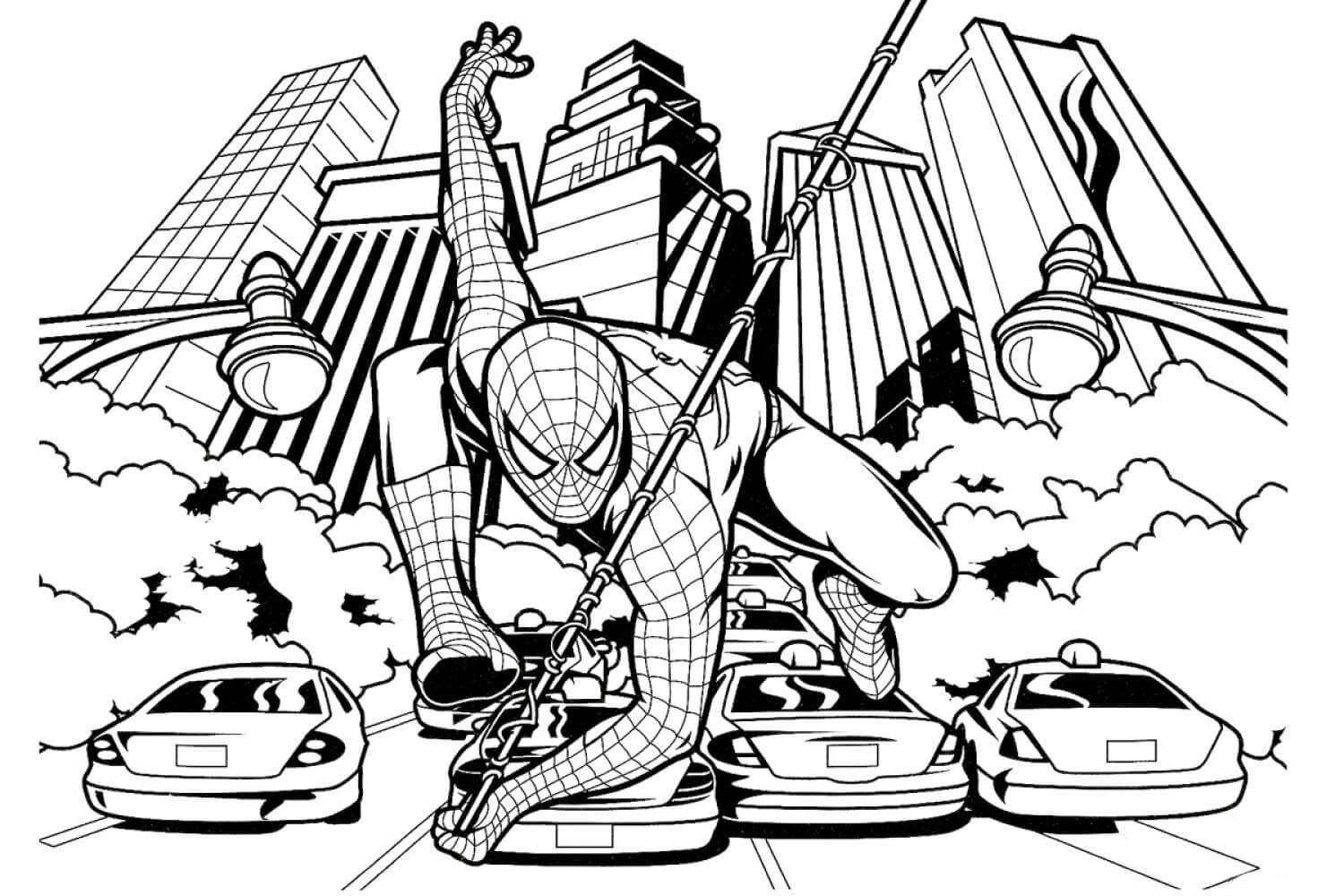 Coloriage Spiderman Dans la Ville