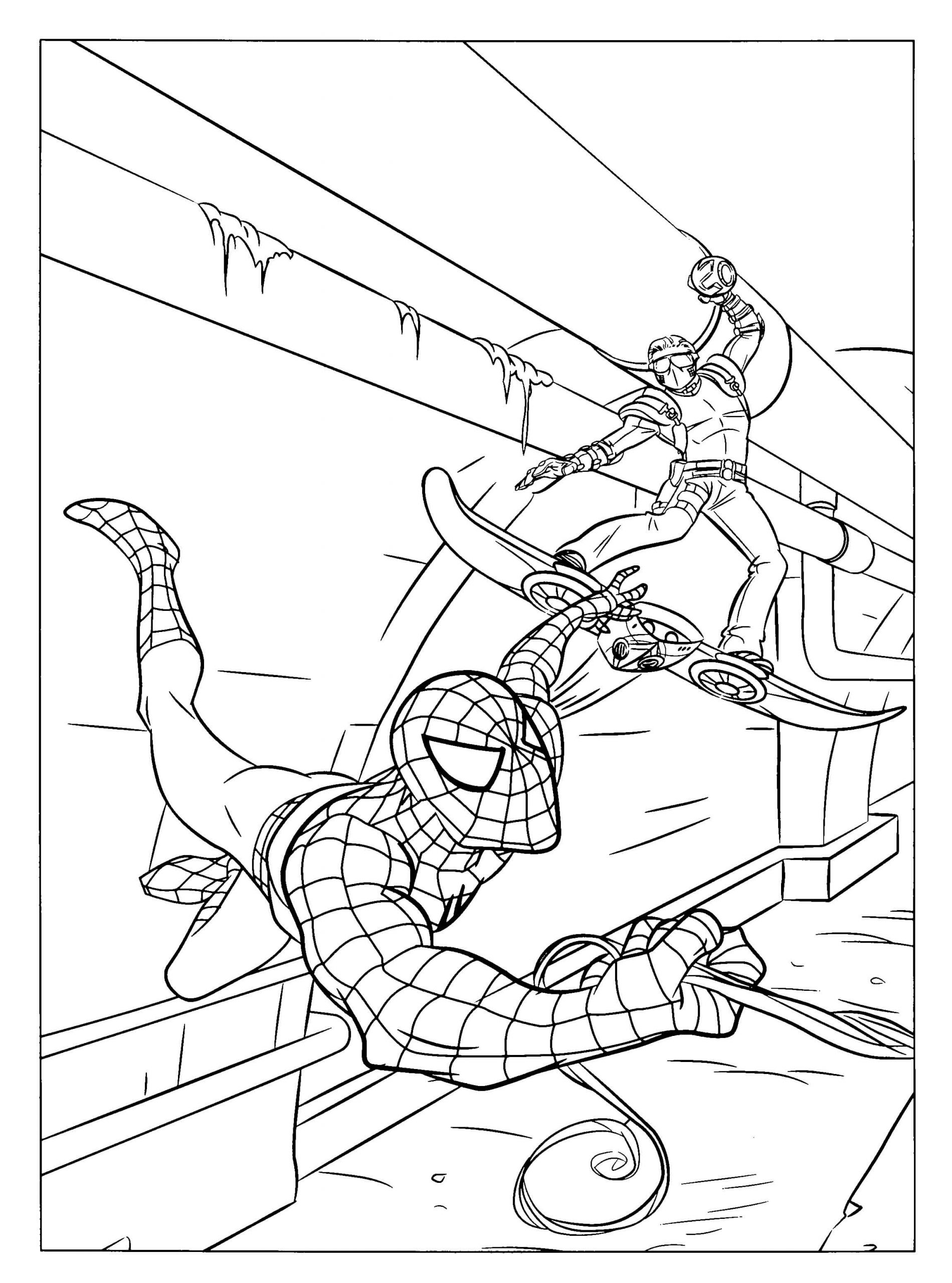 Coloriage Spiderman et Bouffon Vert