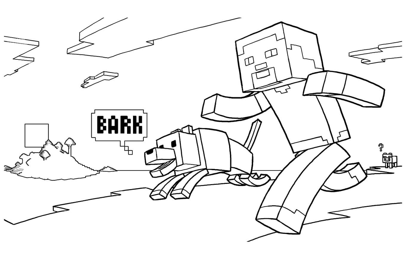 Steve et Chien Minecraft coloring page