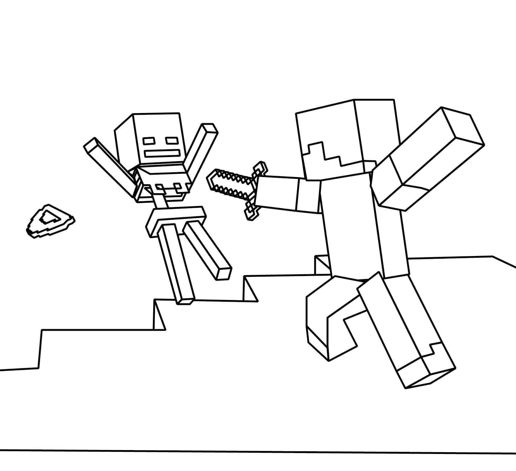 Coloriage Steve et Squelette Minecraft
