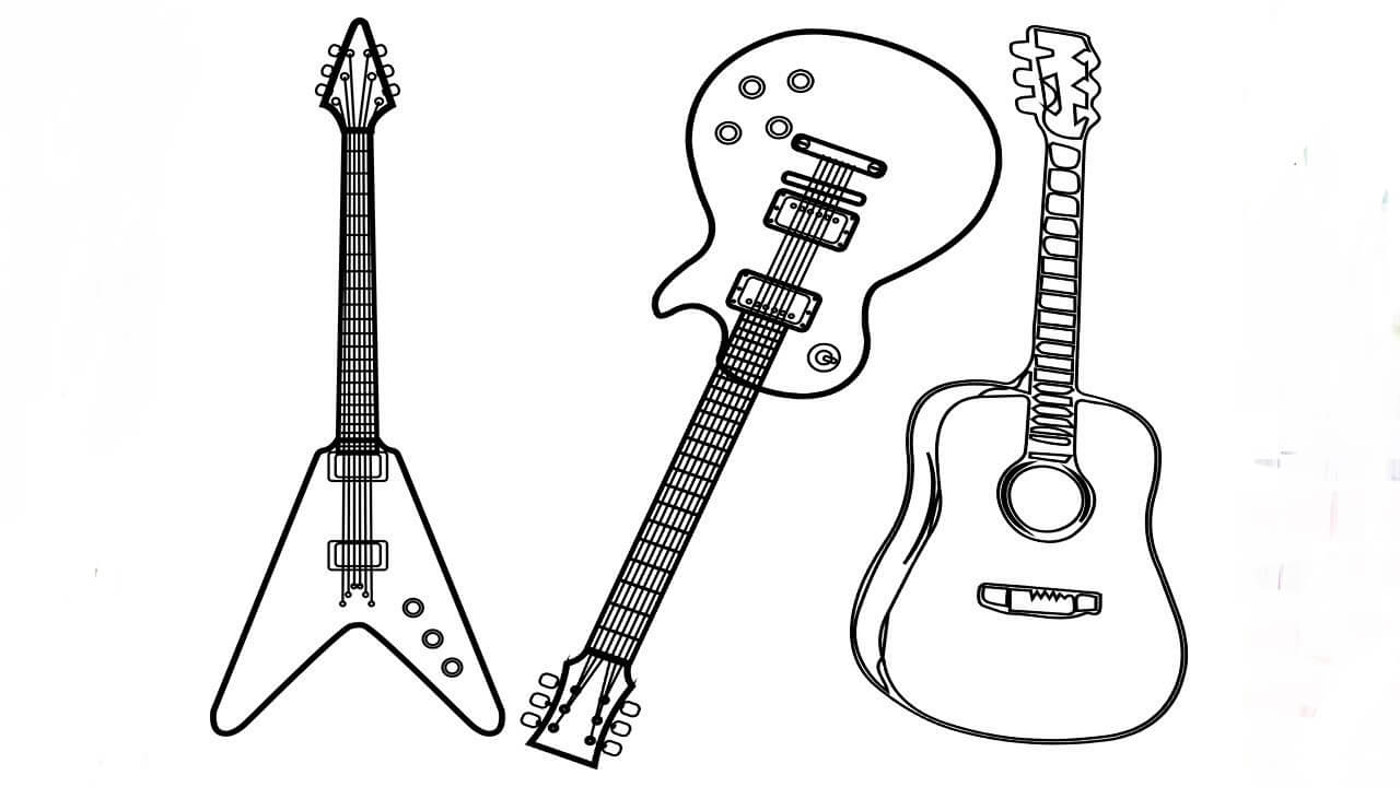 Trois Guitares coloring page