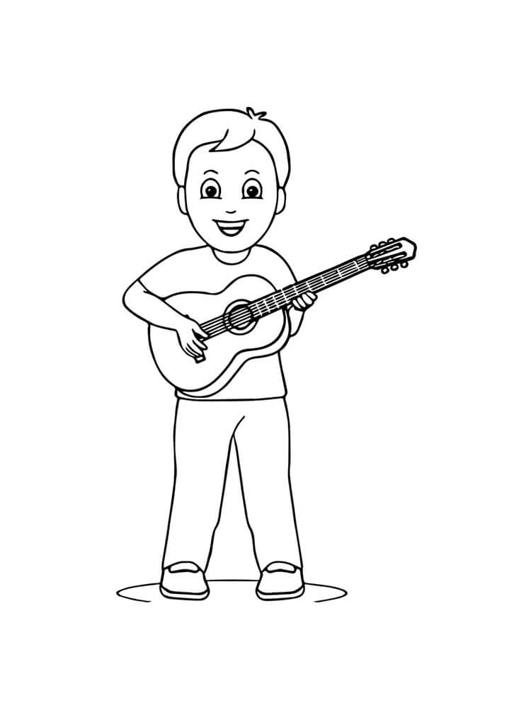 Coloriage Un Garçon avec une Guitare