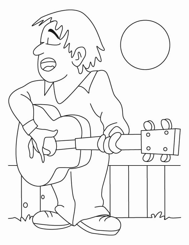 Un Homme Joue de la Guitare coloring page