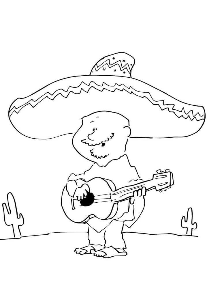 Coloriage Un Mexicain Joue de la Guitare