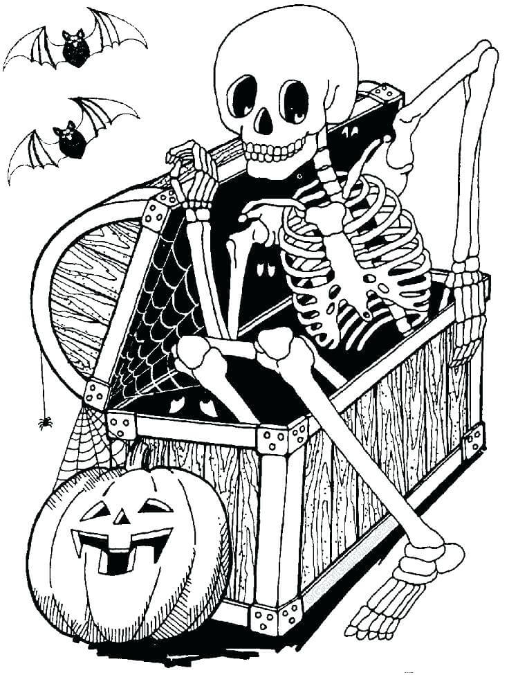 Coloriage Un Squelette d'Halloween