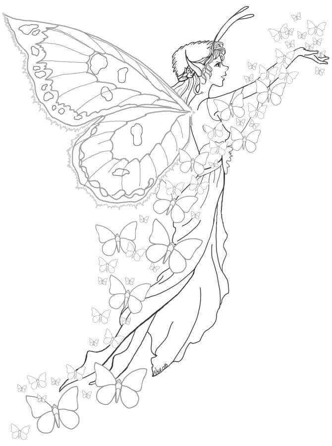 Une Fée avec Des Papillons coloring page