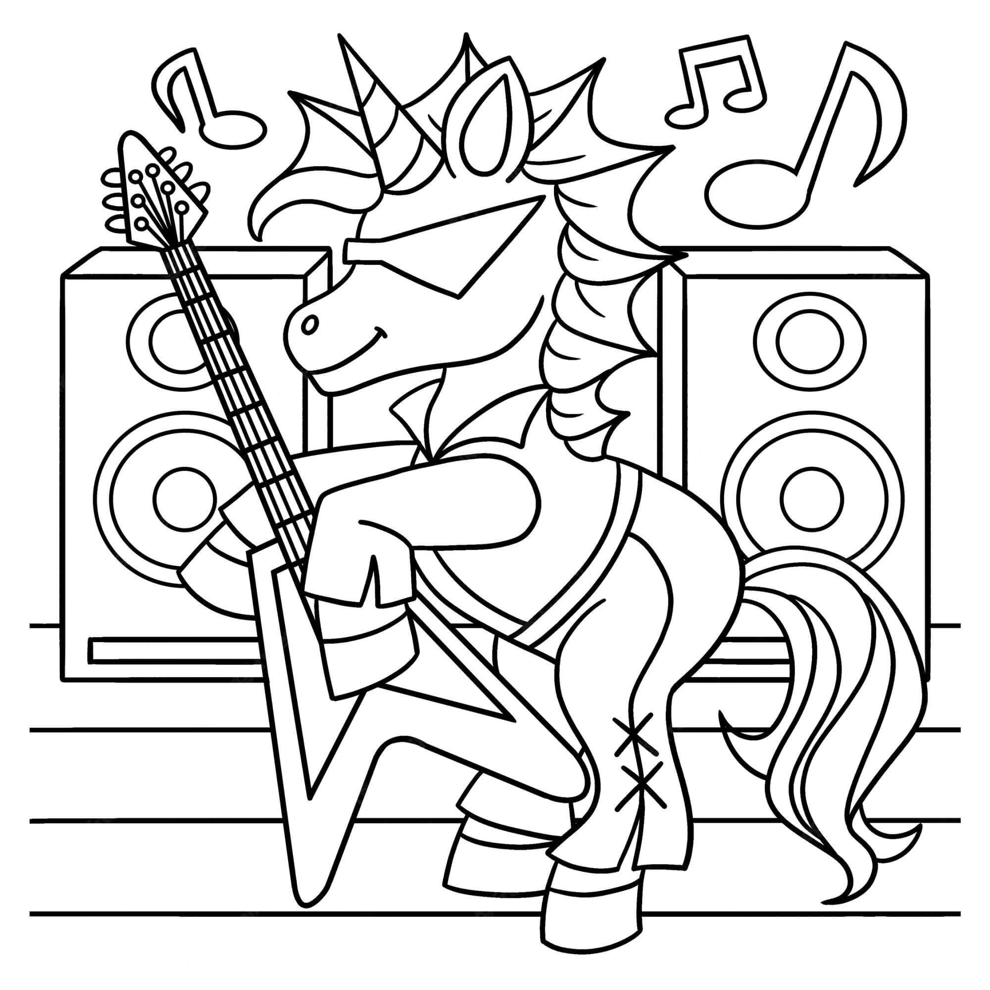 Une Licorne Joue de la Guitare coloring page
