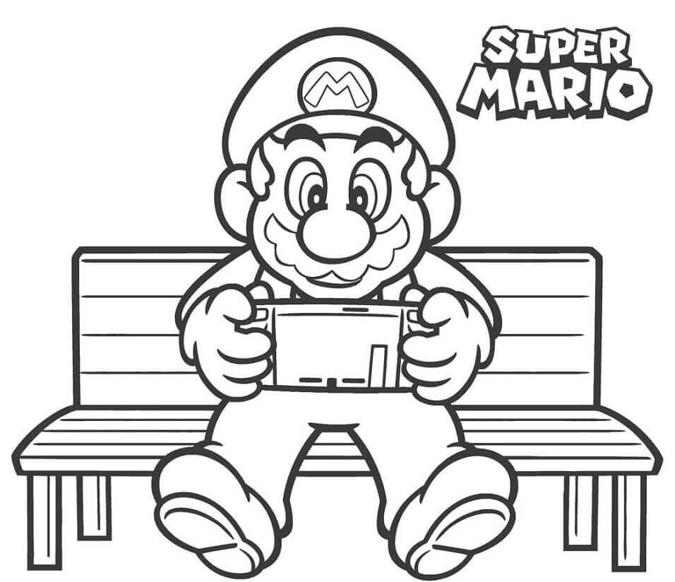 Mario playing Game coloring page