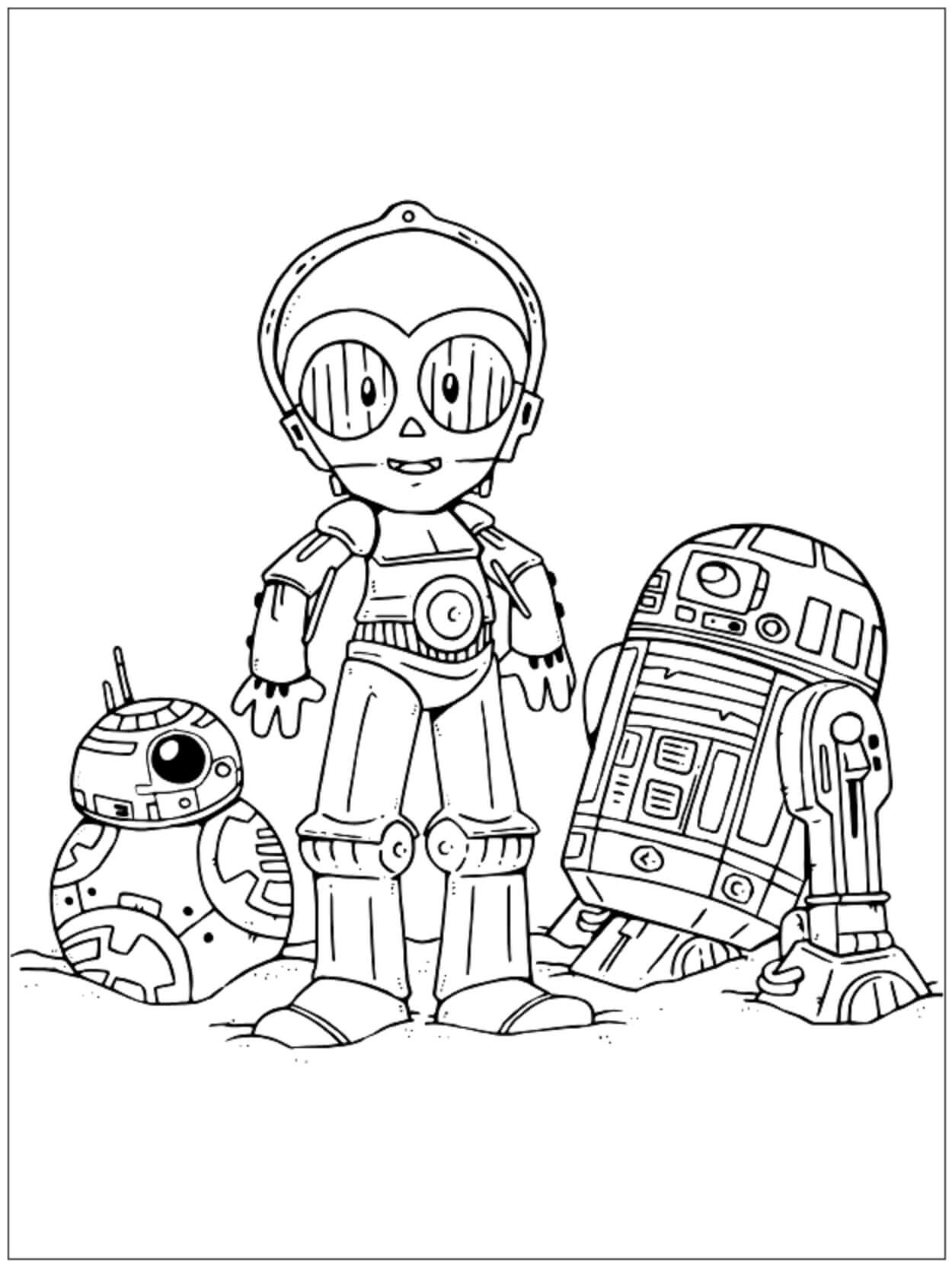 C-3P0, R2-D2 et BB-8 coloring page