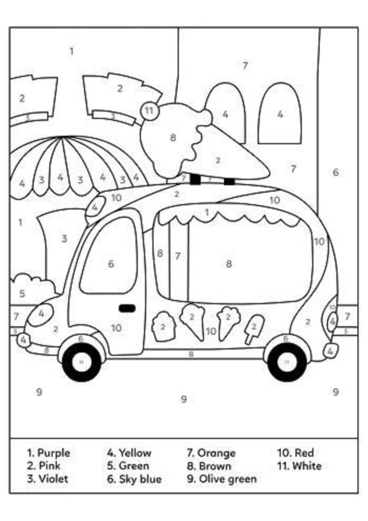 Camion de Crème Glacée Coloriage par Numéro coloring page