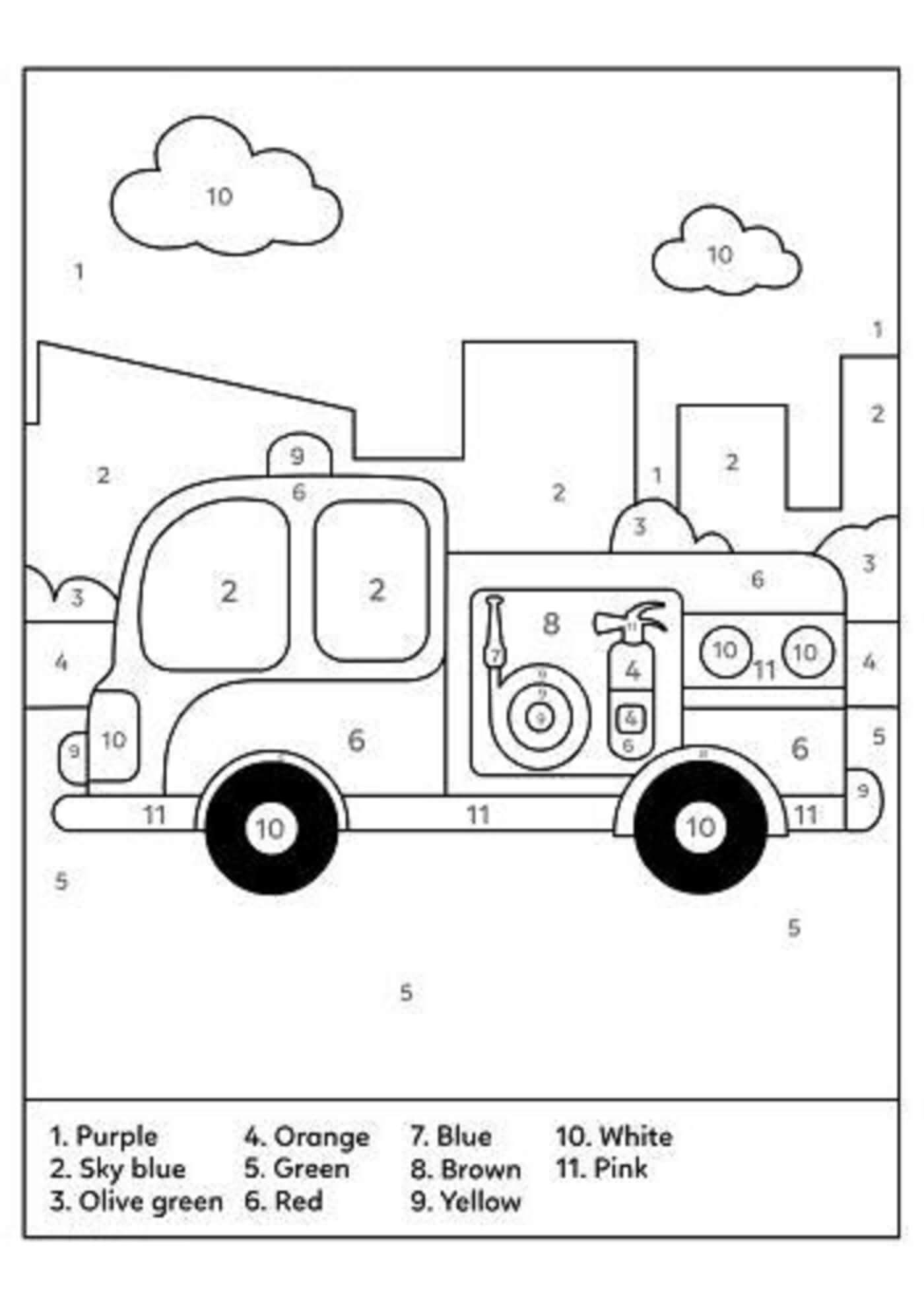 Camion de Pompier Coloriage par Numéro coloring page