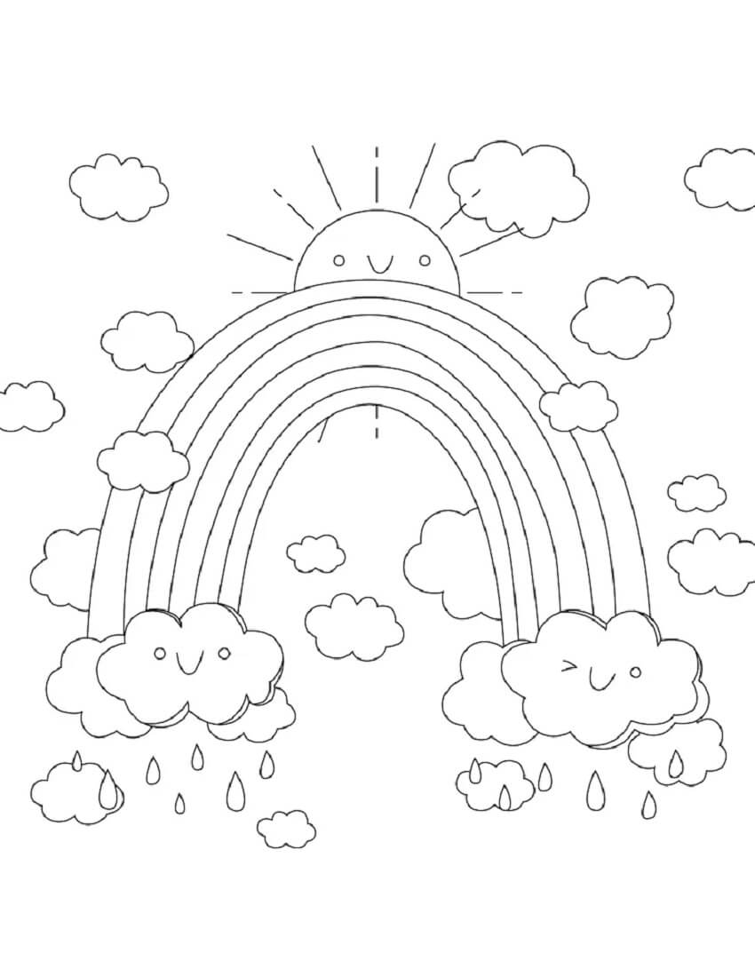 Arc-en-ciel, Soleil et Nuages coloring page