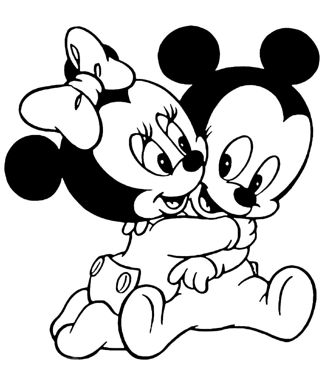 Coloriage Bébé Minnie et Mickey