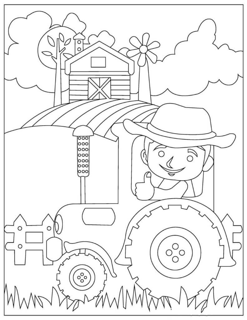 Fermier avec Tracteur coloring page