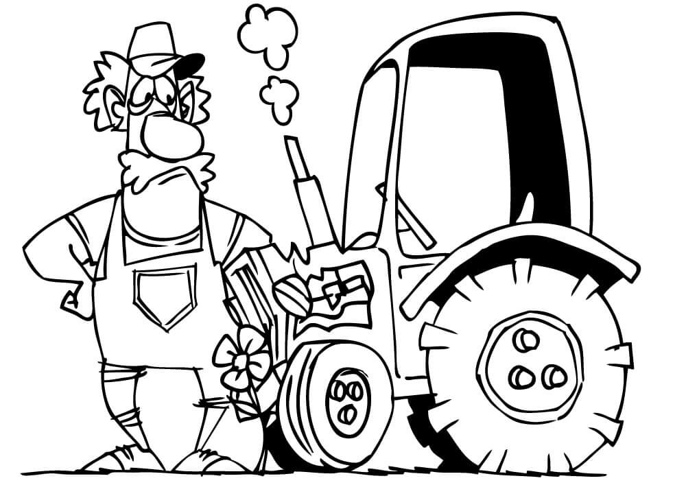 Fermier et Tracteur coloring page