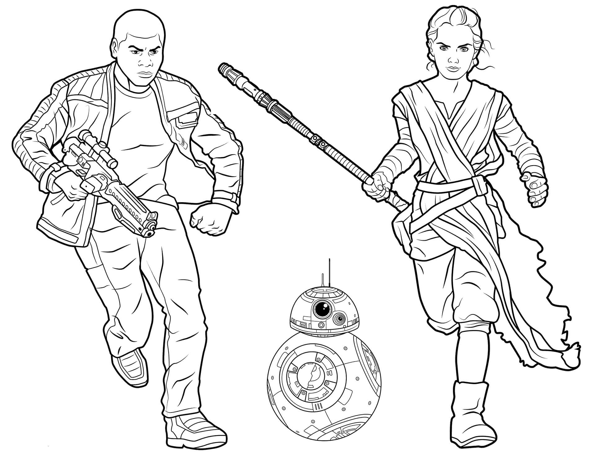 Coloriage Finn, Rey et BB-8