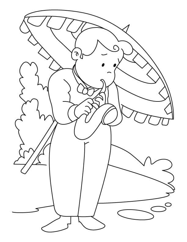 Garçon Joue du Saxophone coloring page