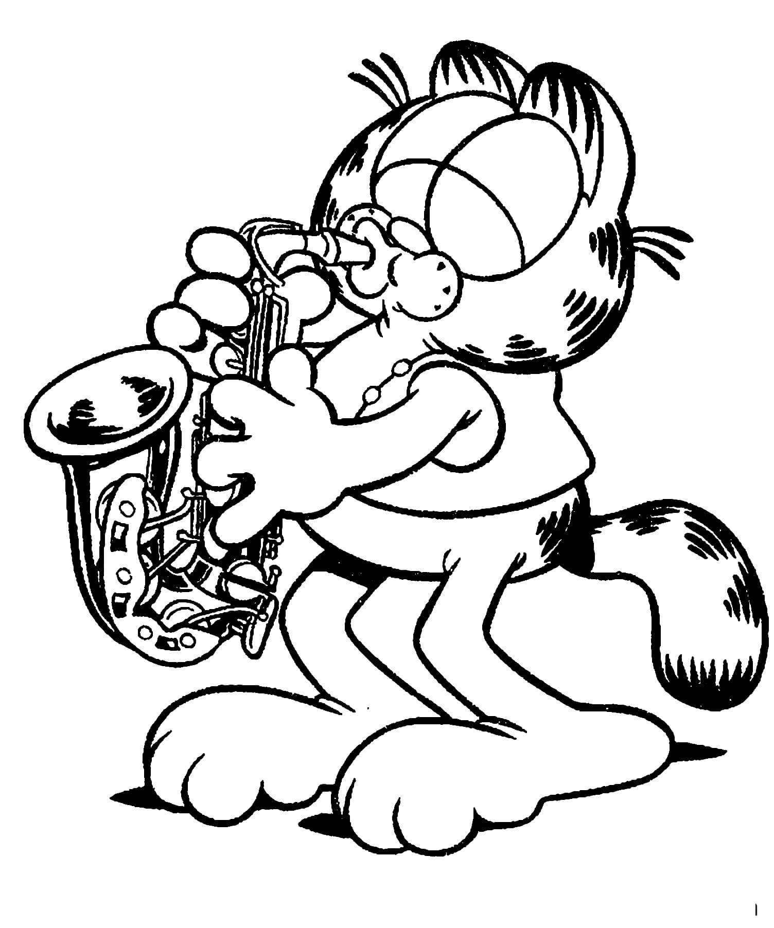 Coloriage Garfield Joue du Saxophone
