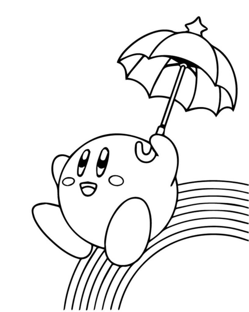 Coloriage Kirby et Erc-en-ciel