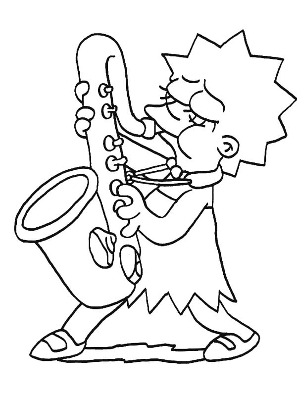 Coloriage Lisa Simpson Joue du Saxophone