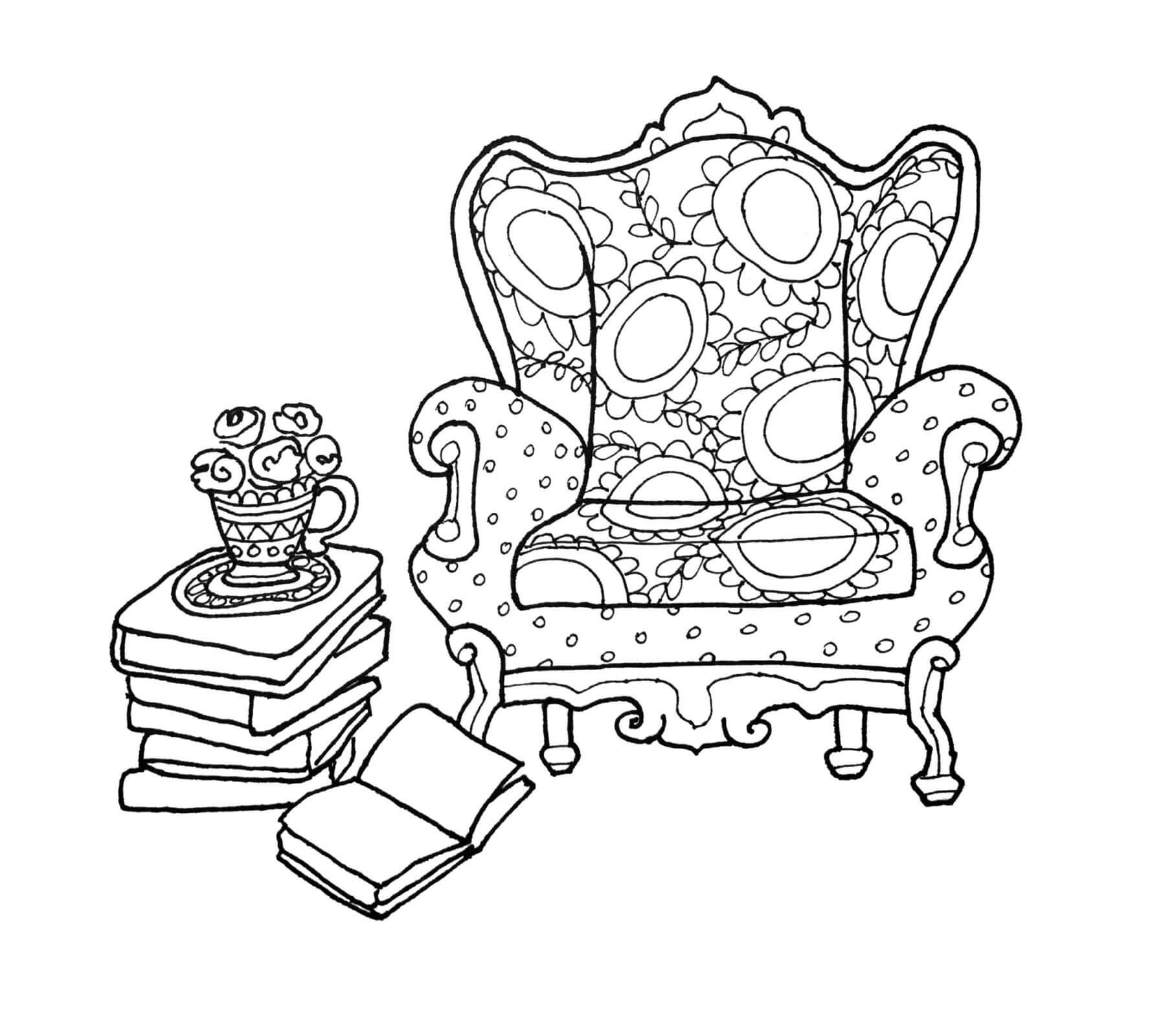 Livres et Chaise coloring page