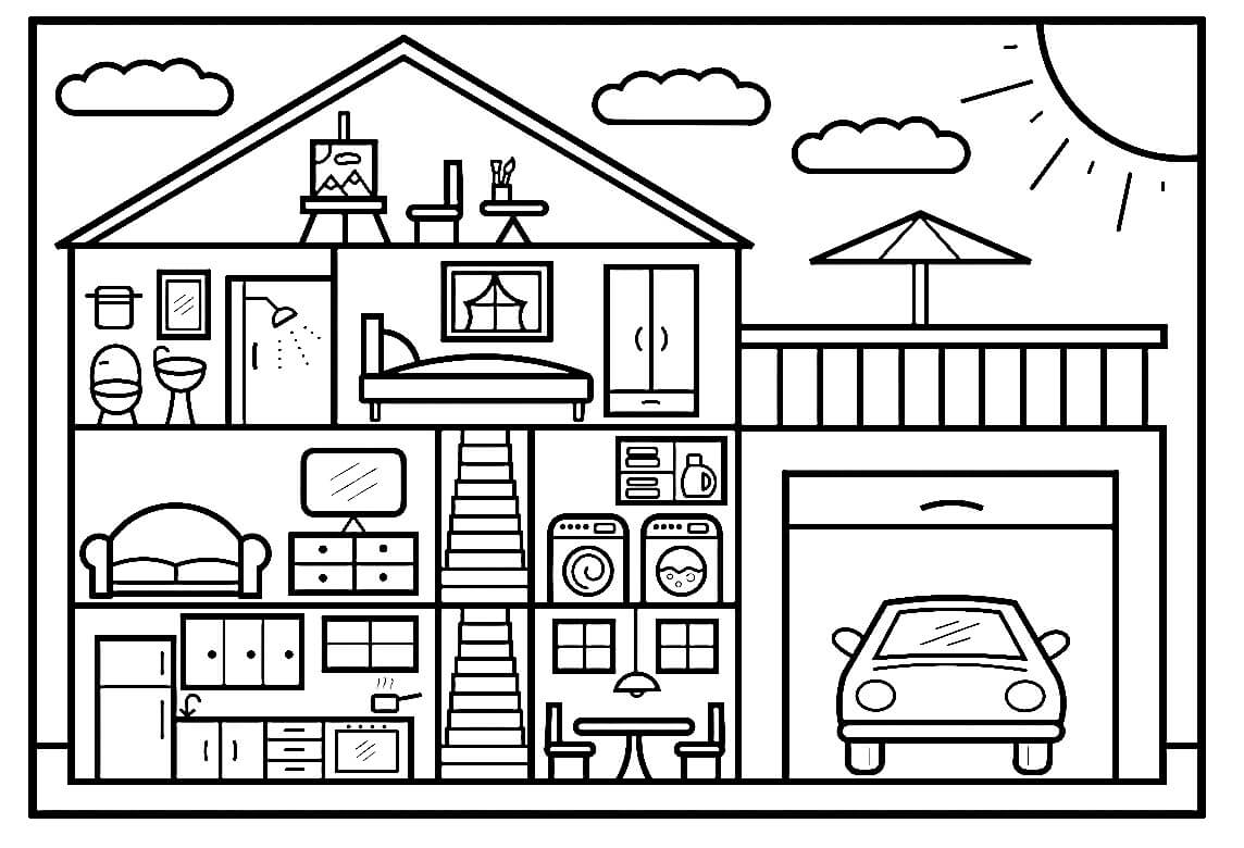 Maison avec Garage coloring page