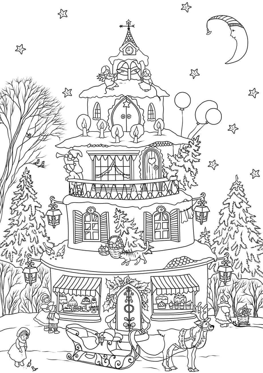 Maison de Noël coloring page