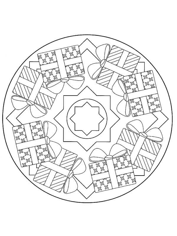 Coloriage Mandala de Noël avec Des Cadeaux