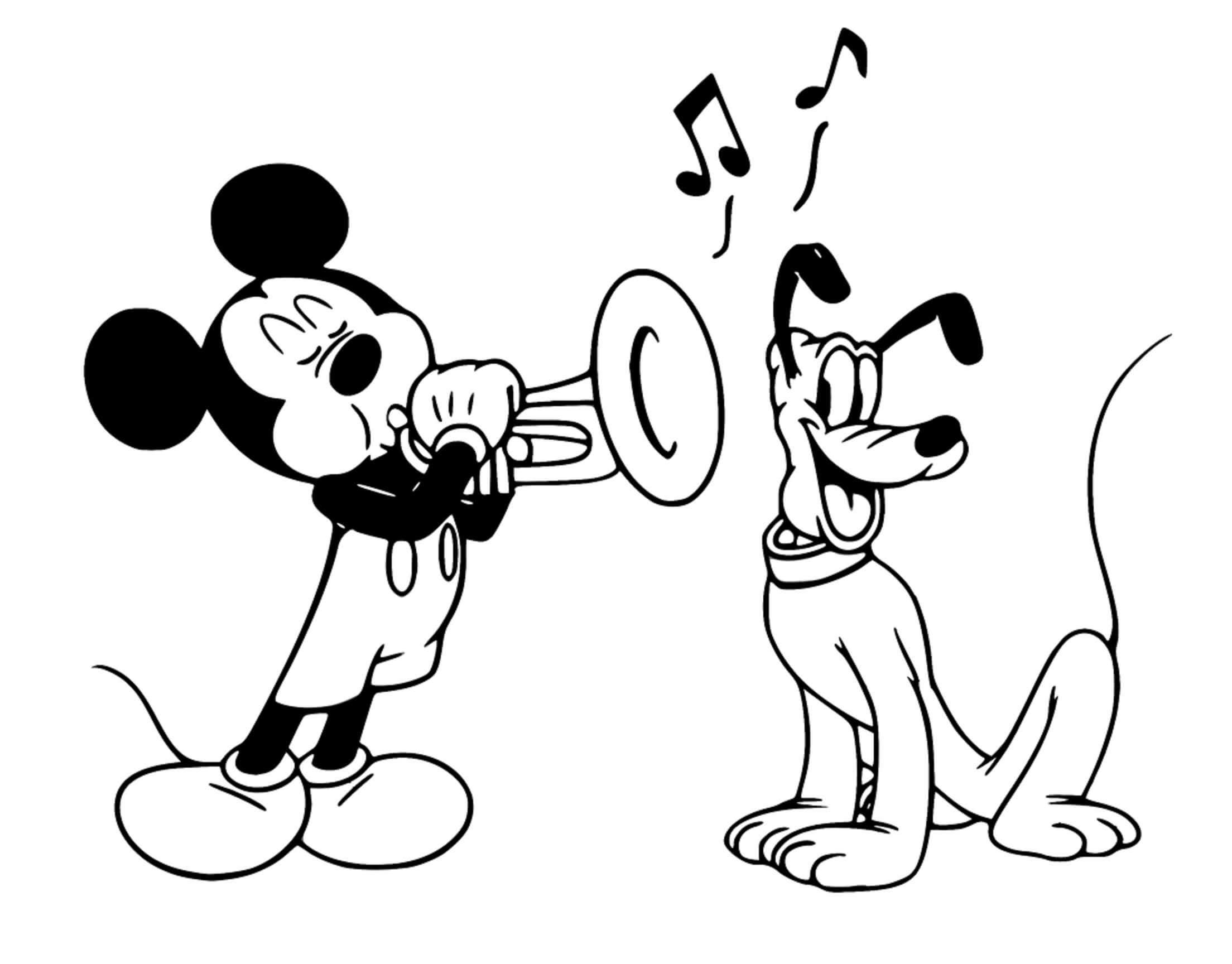 Coloriage Mickey Joue de La Trompette