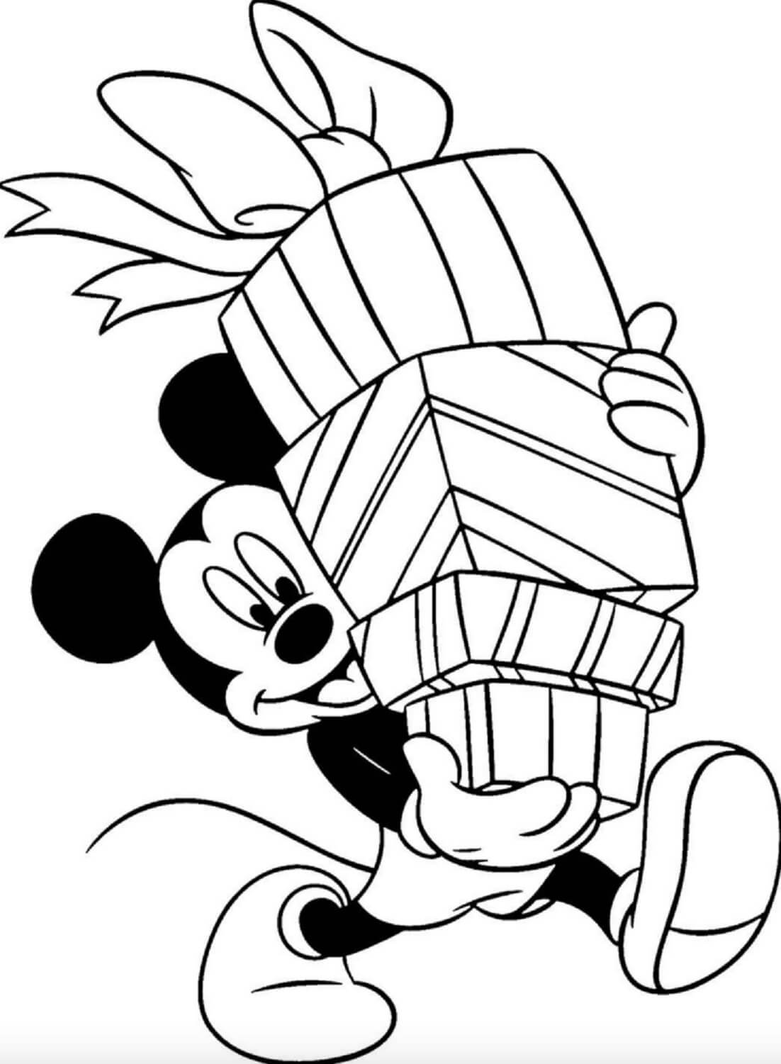 Mickey Mouse avec Des Cadeaux coloring page