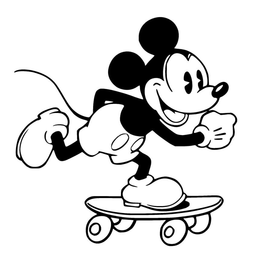 Coloriage Mickey Mouse Fait du Skateboard