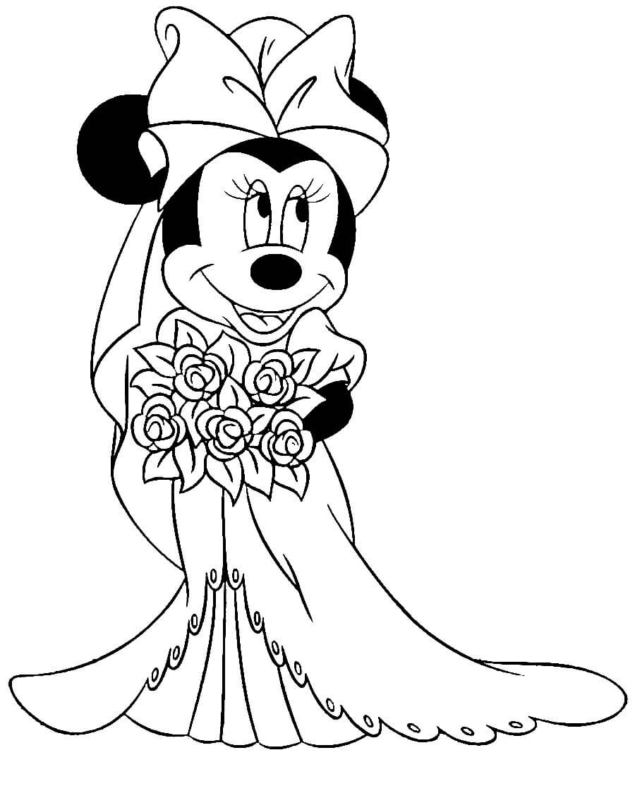 Coloriage Minnie Porte une Robe de Mariée