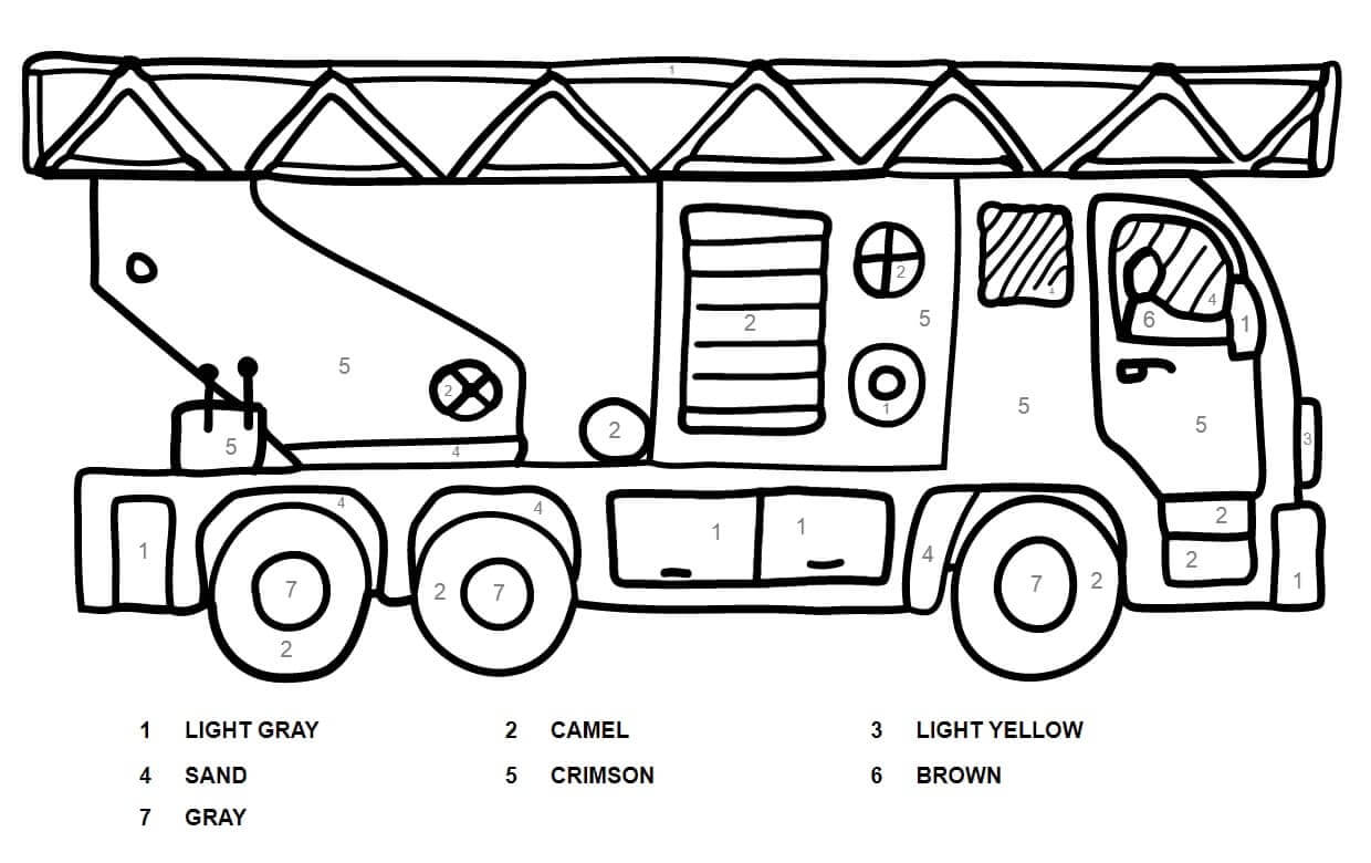 Coloriage par Numéro – Camion de Pompier coloring page