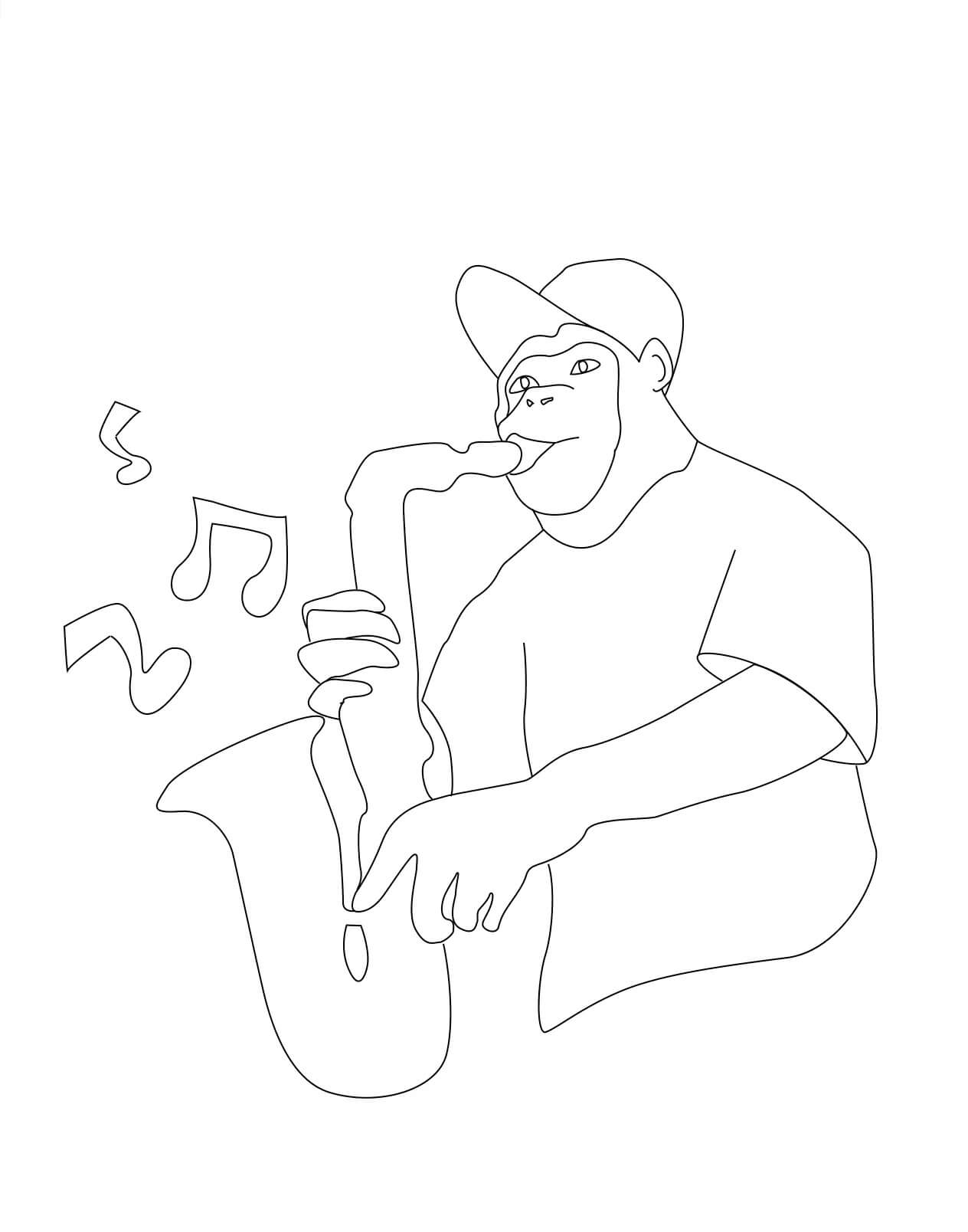 Singe Joue du Saxophone coloring page
