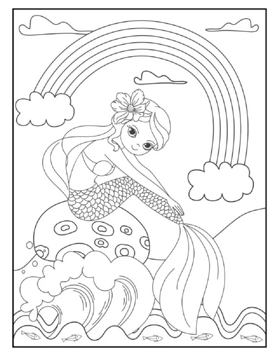 Coloriage Sirène avec Arc-en-ciel