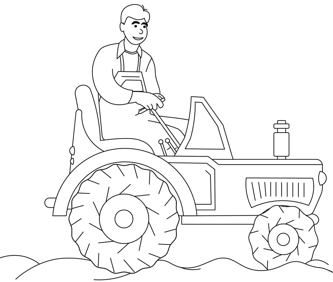 Coloriage Un Agriculteur Conduit Un Tracteur