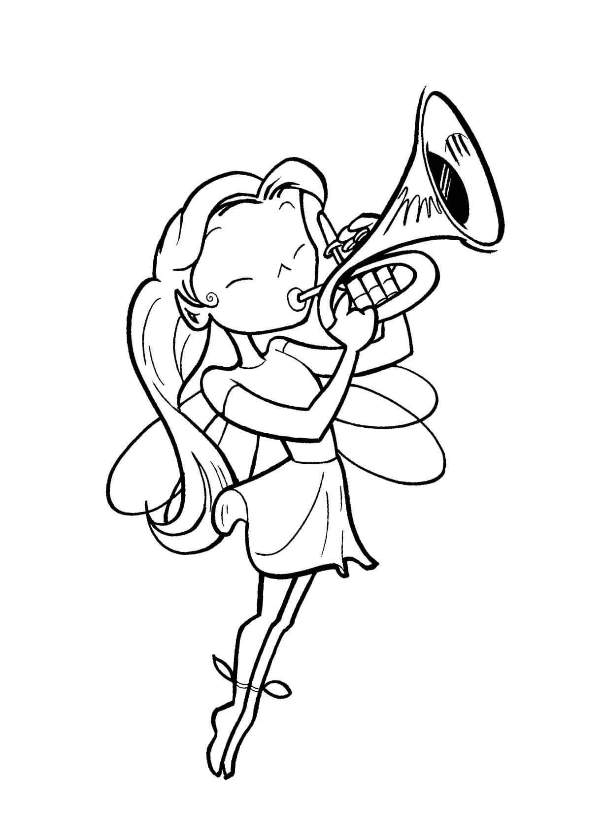 Une Fée Joue de La Trompette coloring page