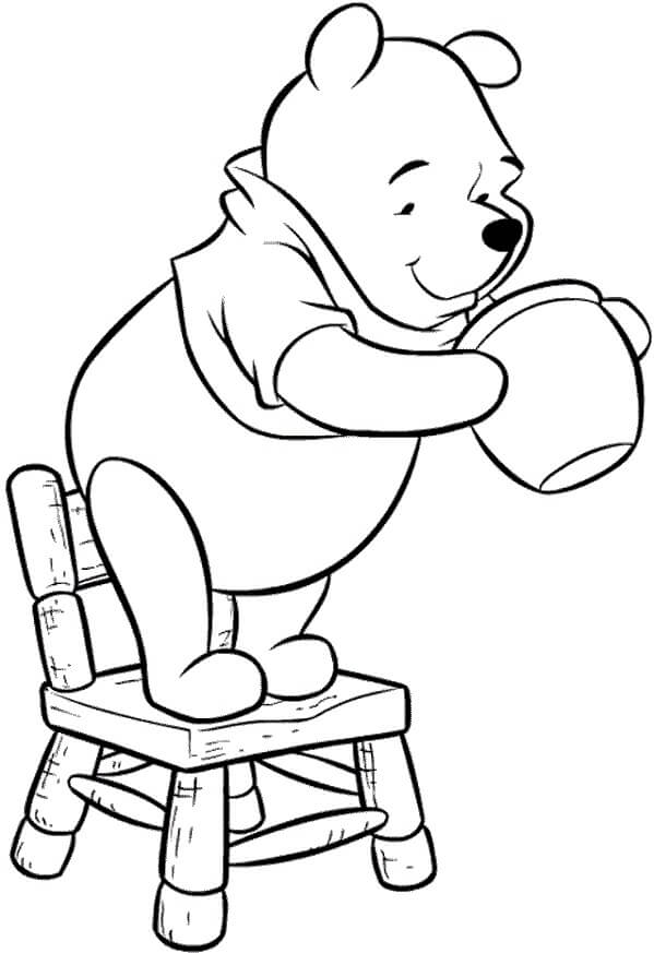 Winnie l’ourson est Debout Sur la Chaise coloring page